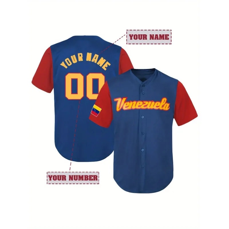 Embroidery Men Shirt - T-shirt de baseball Venezuela personnalisé pour