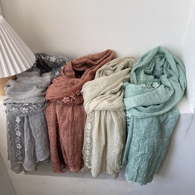 Embroidery Towel - Écharpe d'épissure en coton et lin