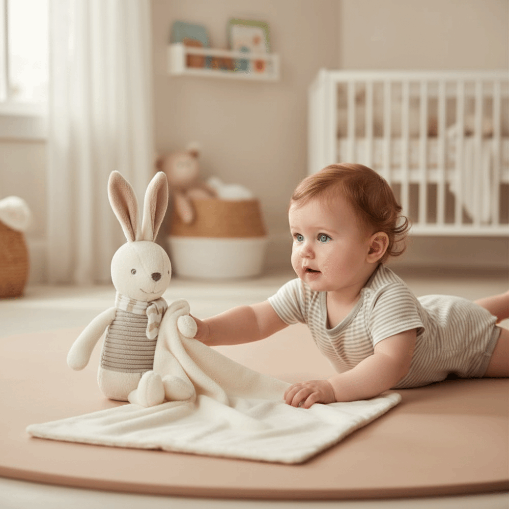 Embroidery Towel - Doudou Lapin Bébé Forme Carrée avec