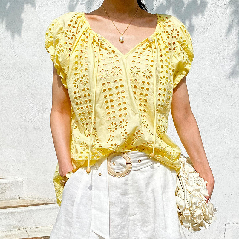 Embroidery Yellow - Style français élégant Chic Blouse chemise