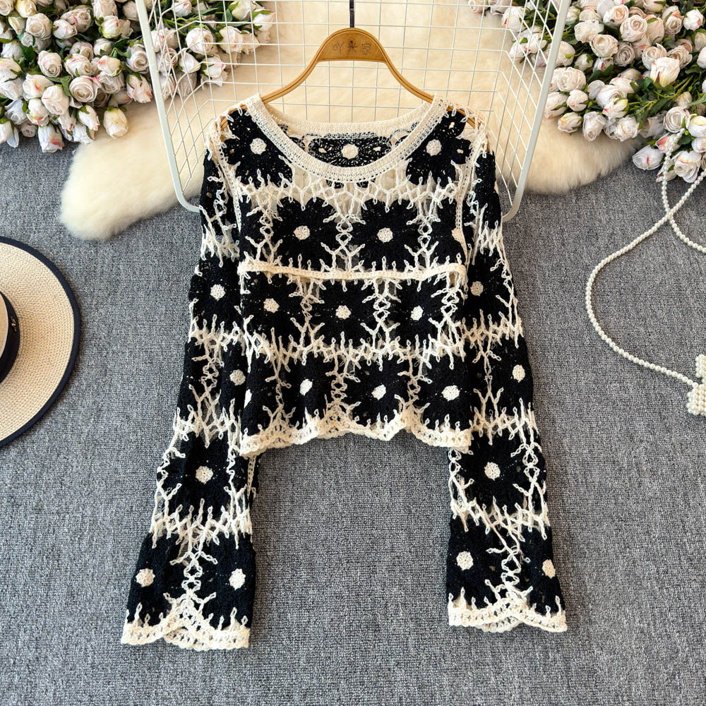 Embroidery Daisy - Haut en crochet floral pour femme,