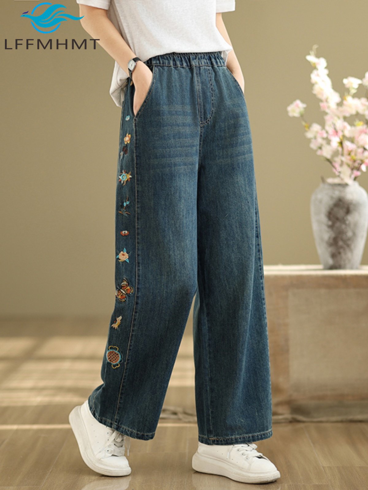 Embroidery Unique Design - Pantalon en jean pour femme avec