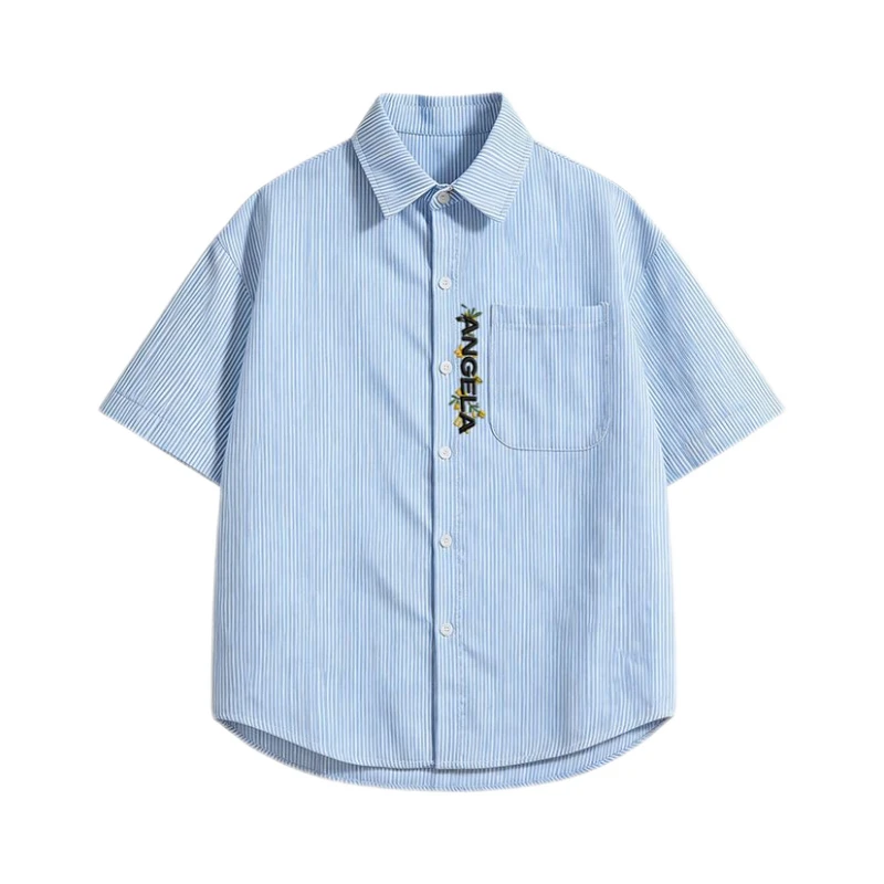 Embroidery Men Shirt - Chemise à manches courtes rayée pour