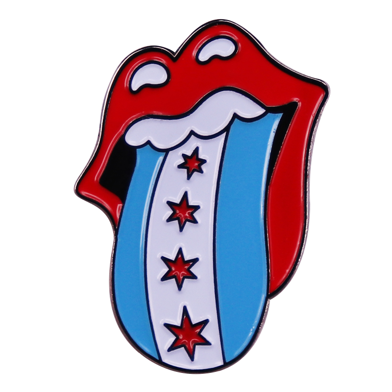 Embroidery Lips - Chicago Drapeau Émail Musique Lèvres Badge