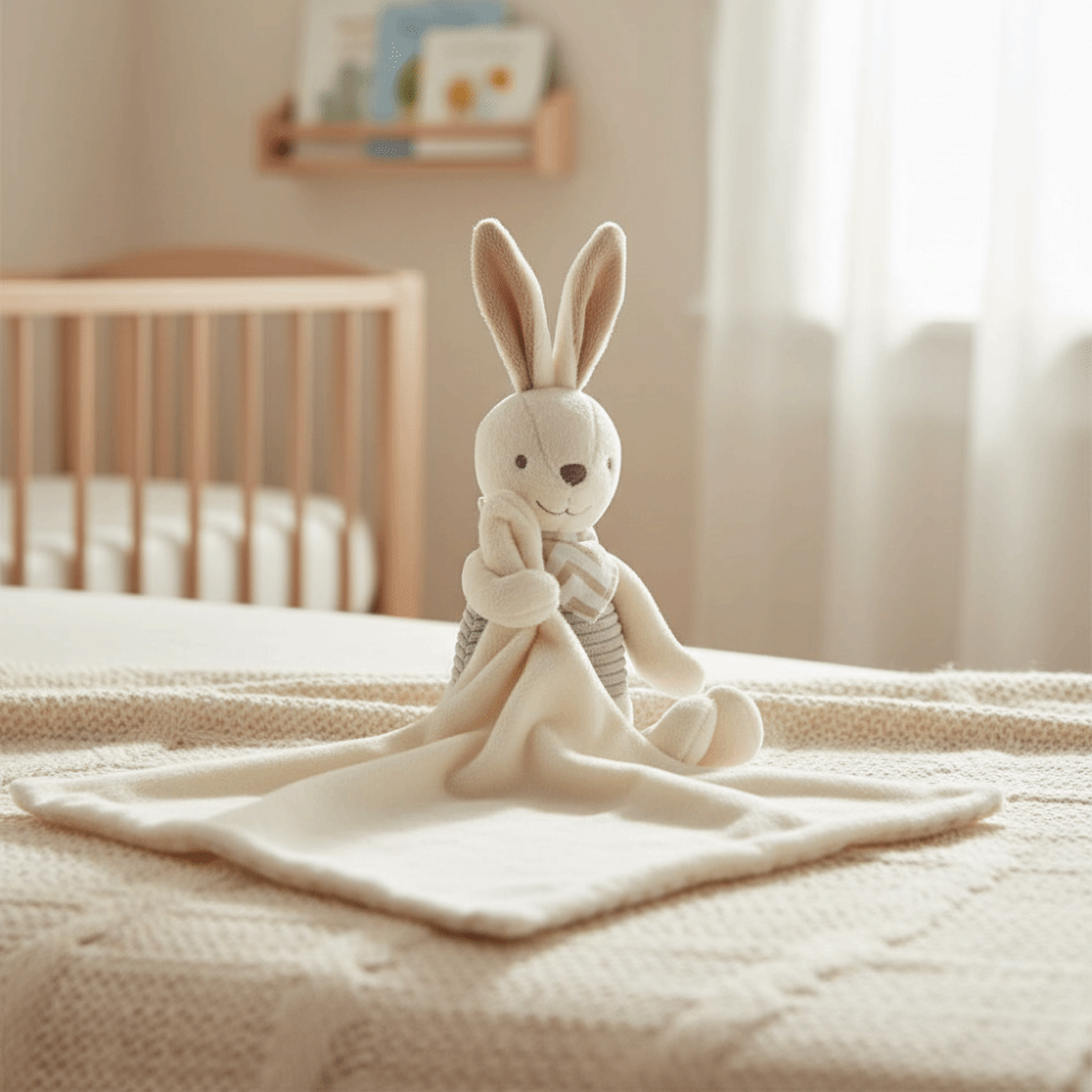 Embroidery Towel - Doudou carré pour bébé lapin, en
