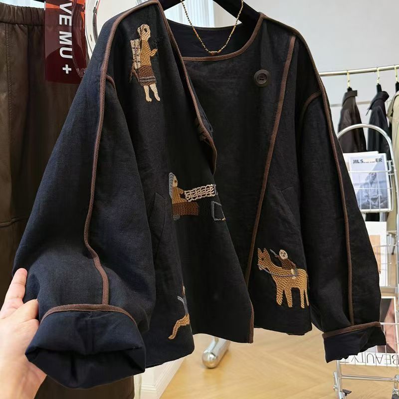 Embroidery Origin - Veste courte à col rond avec