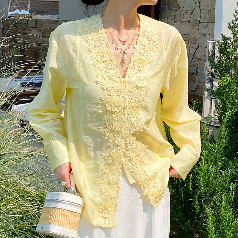 Chemisier brodé en dentelle st - Embroidery Yellow avis et prix
