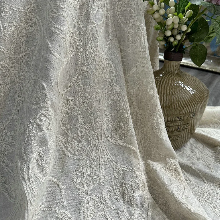 Tissu de base en lin pur avec  - Embroidery Chain Stitch avis et prix