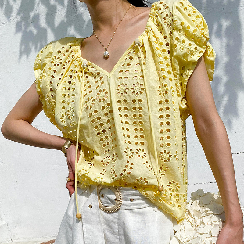 Style français élégant Chic Bl - Embroidery Yellow avis et prix