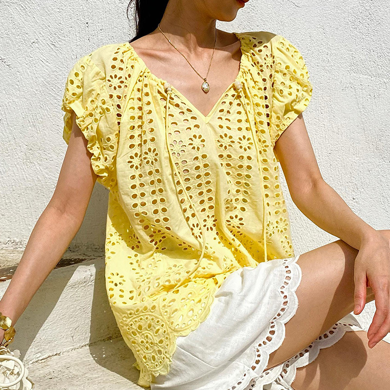 Style français élégant Chic Bl - Embroidery Yellow avis et prix