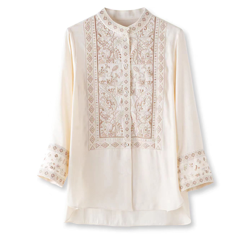 Chemisier d'été en soie et ray - Embroidery Men Shirt avis et prix