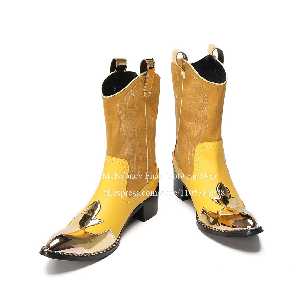 Bottes de cowboy western en da - Embroidery Yellow avis et prix
